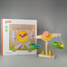 Bundle Lernspielzeug x2 Holz Lernuhr & Waage, gebraucht, ab 1 2 3 Jahre 