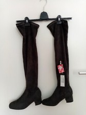 Damenstiefel Gr.37 Strumpfstiefel dunkelgrau dehnbar Höhe 60 cm, Absatzhöhe 5 cm