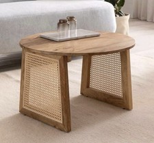 WOHNLING Couchtisch Massivholz Akazie Wohnzimmertisch rund 65*40cm