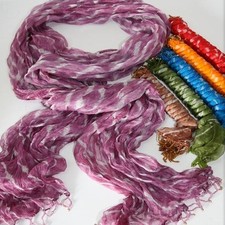 Schal Damenschal mit Perlen Fransen 200x90 cm Chiffon Batik Bunt Hippie Goa  