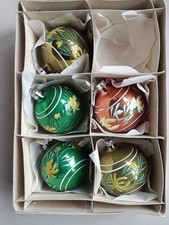 Alte Weihnachtskugeln Fünf Stück 70 Jahre, Blumen Muster, Lauscha