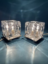 2 x Icecube Tischleuchte VANDEHEG  Kristallglas 80er Vintage