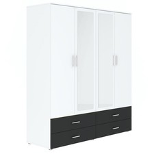 Drehtürenschrank - weiß-anthrazit - Spiegel - 4 Schubkästen Kleiderschrank