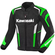 Kawasaki Racing Motorrad grün & schwarz Biker Rindsleder Bikerjacke