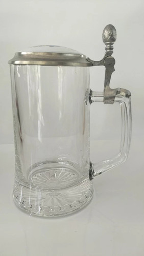 Bierkrug glas mit zinndeckel - bierkrug,