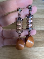 Konplott Ohrringe Ohrhänger Kristall Holz Braun Leder bzw. Textil 7,5 cm Selten