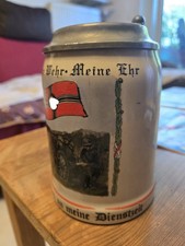 Andenken Porzellan Bierkrug Krug mit Vögel und Zinndeckel Bauersachs (0123-033)