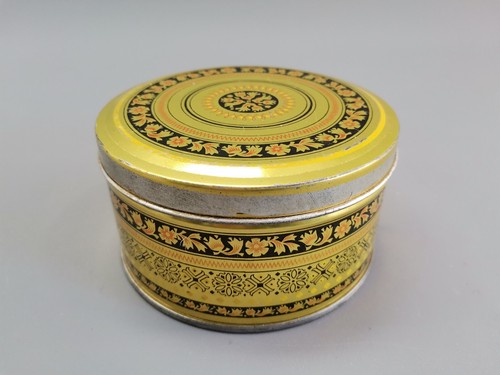 Alte blechdose rund goldfarben - rund,