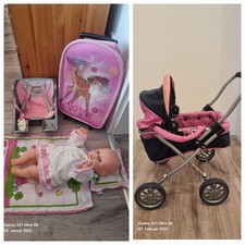 Puppen Klein Kinderwagen Fahradsitz Trolley Bettwäsche + Bär-Spiel