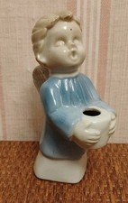 Porzellan Engel - Kerzenhalter Hellblau Weiß - Weihnachten Advent