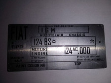 Typenschild id-plate Chassis Fiat 124 BS Spider plaque targa Schild S65 B-ware