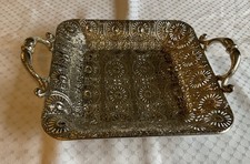 Deko Tablett Schale für Kerzen Obst mit Griff Silber Landhaus sehr hübsch