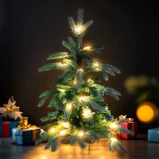 Kunst Tanne 30 LED warm weiß 8 Modi - 60 cm - Weihnachts Baum mit Deko Schnee