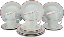 Classic Kaffeeservice 18tlg weiss mit roten für 6 Personen Porzellan CreaTable