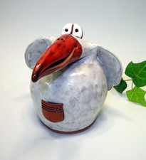 Spardose Sparbüchse Keramik Handarbeit komischer Vogel Storch Geschenk z. Geburt