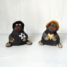 Gilde Keramik Maulwurf "Buddy" Grau Braun Weiß Gold Blume Herz Dekofigur