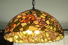 Hängelampe Tiffany Blumen bunt 41 cm Messingbaldachin Kette 55 cm