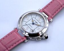 Seltene Cartier Pasha Ref: 2308 18K Weißgold/Leder Armbanduhr Unisex Ø 36mm 