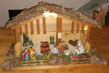 Dachbodenfund Holz Weihnachtskrippe + Figuren + Beleuchtung Krippe Weihnachten