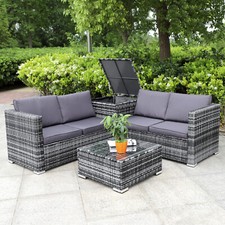Rattan Polyrattan Lounge Sitzgruppe Garnitur Gartenmöbel aus 4 Sitze Kissenbox