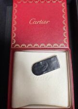 Cartier C Motiv Geldscheinklammer Geldscheinklammer Leder Metall Schwarz Silb...