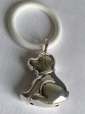 925 Silber Kinder - Rassel Babyrassel mit Beißring - Motiv Hund