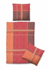 Bettwäsche Bettbezug Baumwolle Seersucker 4tlg 135x200 Streifen Ornamente terra