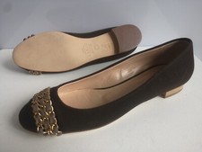 Damen Schuhe Ballerinas Slipper LARIO Gr 40 braun gold Echtleder Canvas