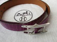 Original Hermes echt Leder Gürtel mit Schnalle  Kroko in lila / mit Cites