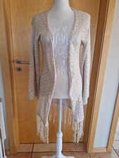 Strickjacke Coatigan Cardigan Fransen Boho Festival Beige S/M
