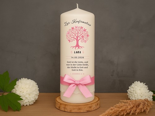 Konfirmationskerze baum rosa - konfirmationskerze,