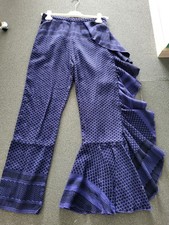CECILIE COPENHAGEN  Stoff  Hose  36 38  Blau Schwarz Rüschen an der Seite so sch