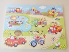 Kinder Holzsteckspiel Steckpuzzle Holzpuzzle Motorik Lernspielzeug Fahrzeuge