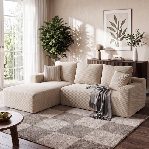 Grau ecksofa form - form, cordstoff