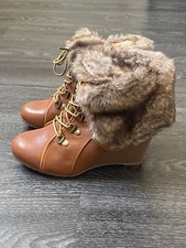 JUMEX High Heel Stiefelette Ankle Boots braun, Gr. 38, Keilabsatz 8 cm, getragen