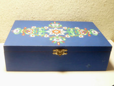 Alte schönen Holzkiste Truhe Blau Handbemalt Dekorbox 34x9,5x22