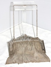 Theatertasche versilbert, Jugendstil, WMF Straußenmarke G, Alpacca, Kettennetz