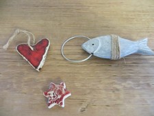 3 x Deko Stern Herz Fisch Keramik Weihnachten Baum Töpferin Gabriele Noll