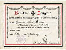 Besitz-Zeugnis  zum Eisernen Kreuz 2. Klasse Ausgabedatum 27 Januar 1917