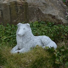 Langhaarcollie Collie Hund Steinfigur H.28 cm 20 kg Grau Beton frostsicher