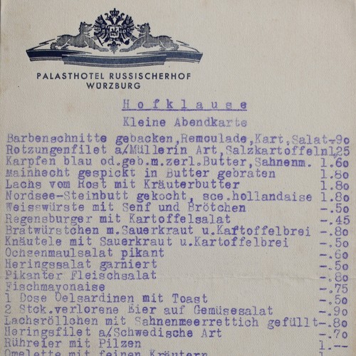 Menükarte historische
