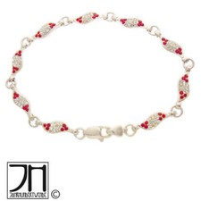 Vintage 925 Sterling Silber Strass Armband Armkette Rot farblos silver bracelet