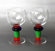 2 Weinkelche Vera Walther, bunter Schaft, mundgeblasen  H.~ 16,5cm, ~ Vintage