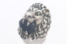 GUCCI Größe 59 Ring Modeschmuck versilbert bague anello anillo Obsidian Löwe
