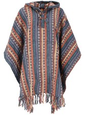 Poncho Hippie chic, Ethno Poncho, Andenponcho - blau/gelb