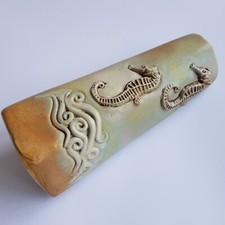 Studiokunst Keramik Vase Seepferdchen Relief Meer Vintage Glasur