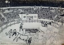 Karl Adser 1912-1995 Federzeichnung Skizze Stierkampfarena Spanien 1961
