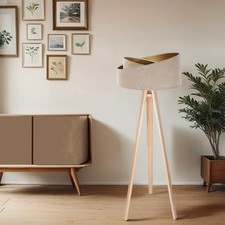 Stehlampe Dreibein Holz Stoff