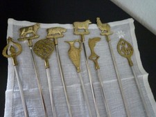9 Edelstahl rostfrei Grillspieße mit  Verzierung aus Messing, Vintage
