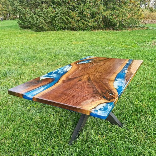 Blue epoxy river table - table,